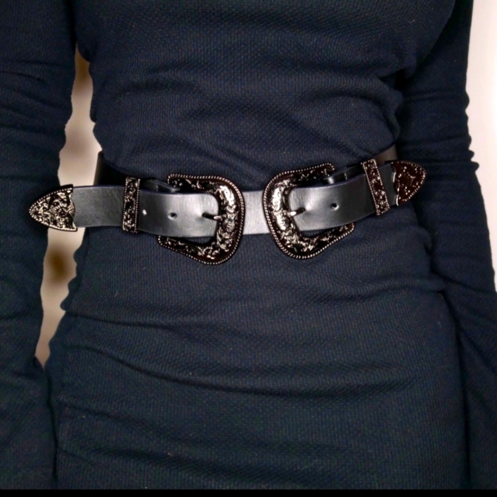 B-Low the Belt Bri Bri Waist Belt in Black Leather and Gun Metal Hardware